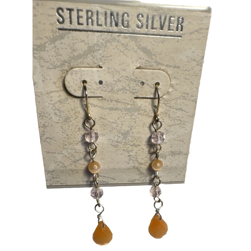 .925 Sterling Silver Dangle Bead Earrings Statement Party 2.25" Moving Slim Wavy